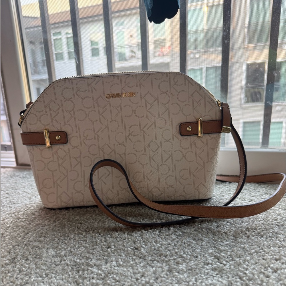 Calvin Klein Beige and Brown Crossbody Bag